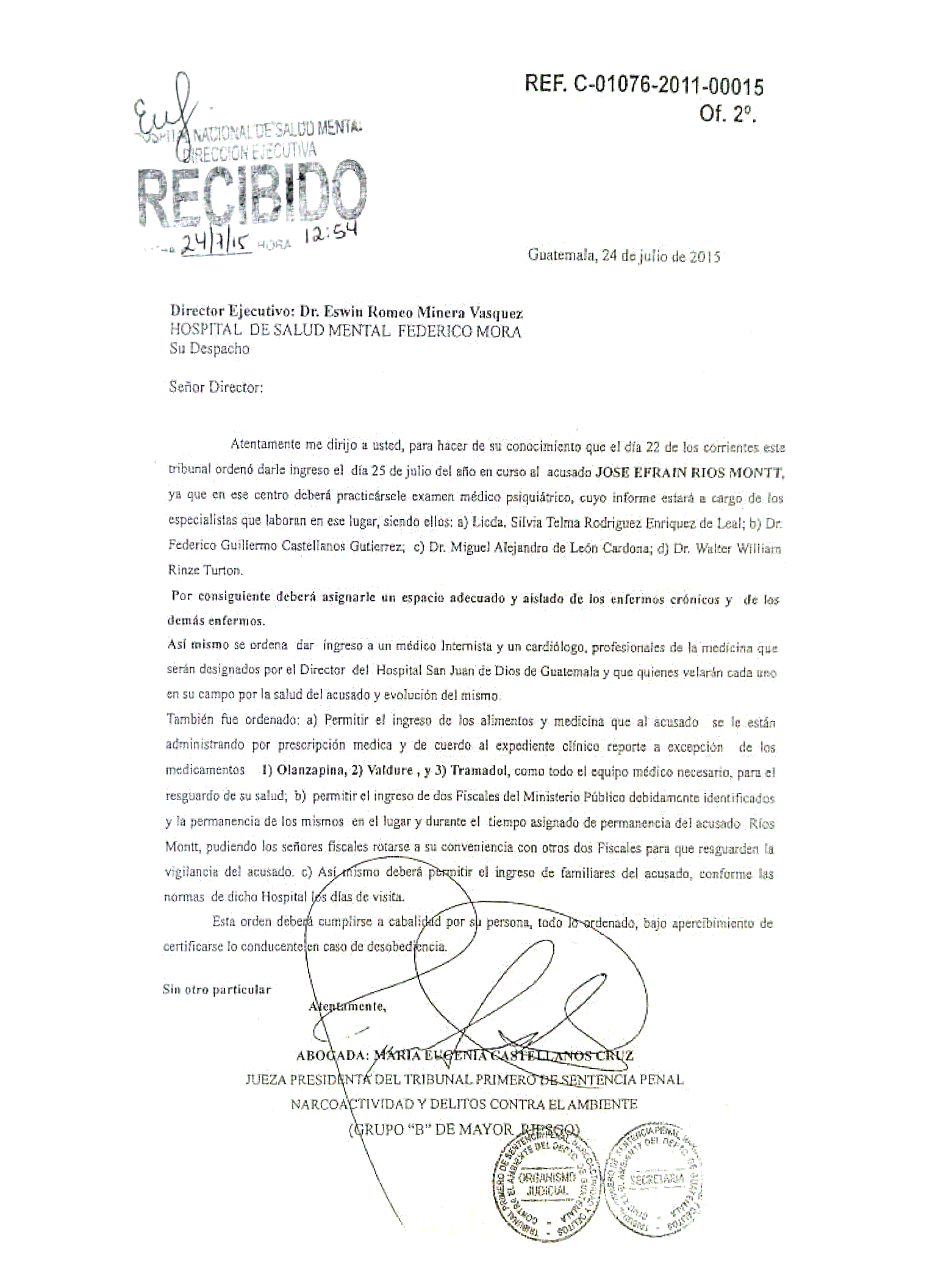 Carta a Hospital Federico Mora - Caso Ríos Montt